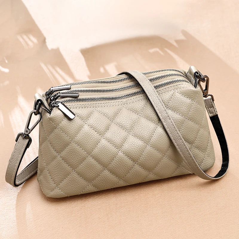 Luxury Soft Solid Genuine Leather Shoulder Crossbody Bag For Women Designer 3 Layers Women's Handbag Cow Leather Female Tote Sac