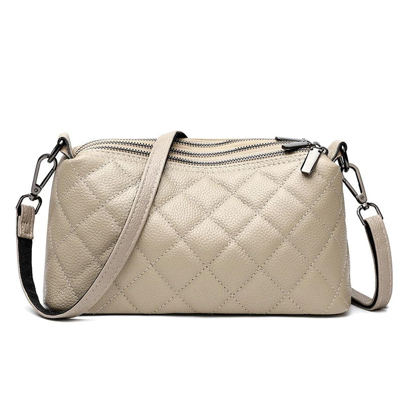 Luxury Soft Solid Genuine Leather Shoulder Crossbody Bag For Women Designer 3 Layers Women's Handbag Cow Leather Female Tote Sac
