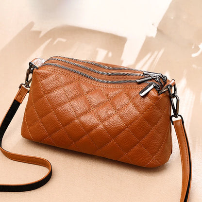 Luxury Soft Solid Genuine Leather Shoulder Crossbody Bag For Women Designer 3 Layers Women's Handbag Cow Leather Female Tote Sac