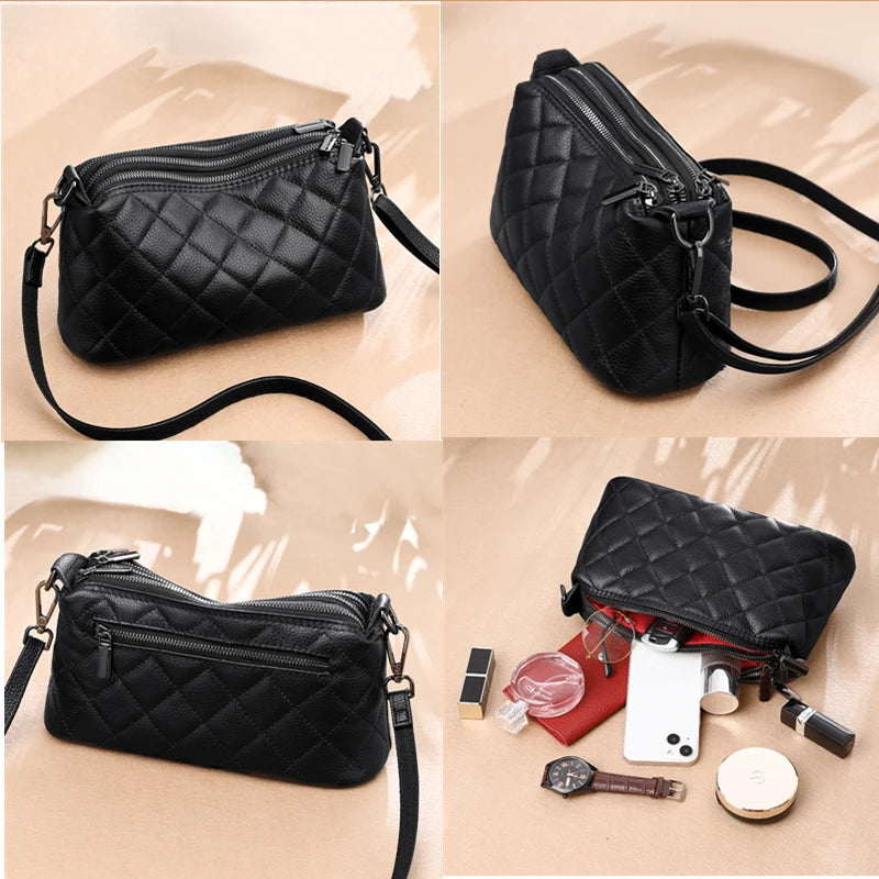 Luxury Soft Solid Genuine Leather Shoulder Crossbody Bag For Women Designer 3 Layers Women's Handbag Cow Leather Female Tote Sac