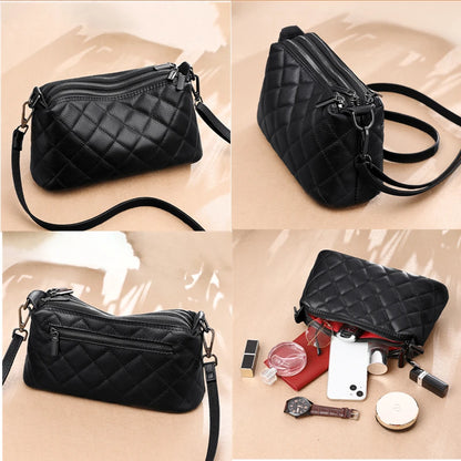 Luxury Soft Solid Genuine Leather Shoulder Crossbody Bag For Women Designer 3 Layers Women's Handbag Cow Leather Female Tote Sac