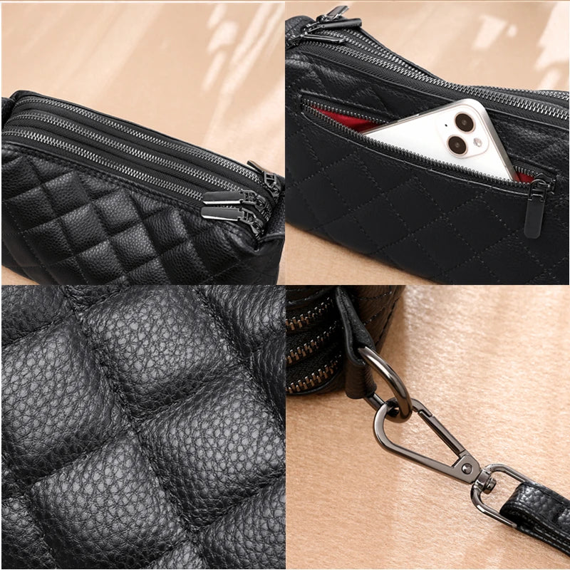 Luxury Soft Solid Genuine Leather Shoulder Crossbody Bag For Women Designer 3 Layers Women's Handbag Cow Leather Female Tote Sac