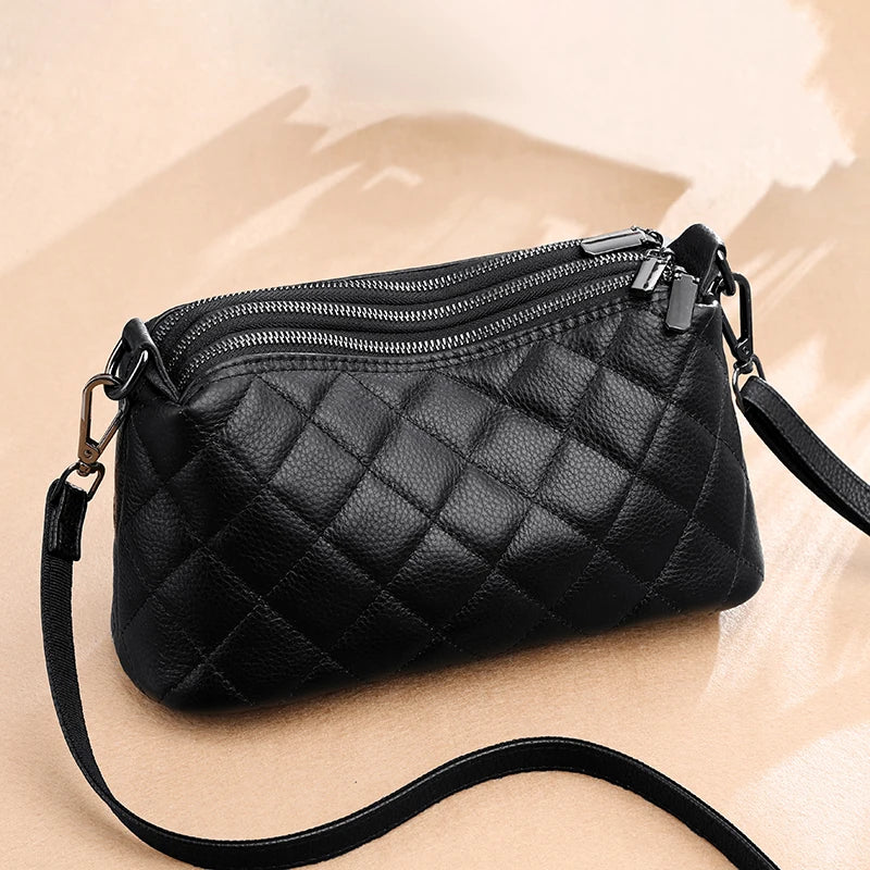 Luxury Soft Solid Genuine Leather Shoulder Crossbody Bag For Women Designer 3 Layers Women's Handbag Cow Leather Female Tote Sac
