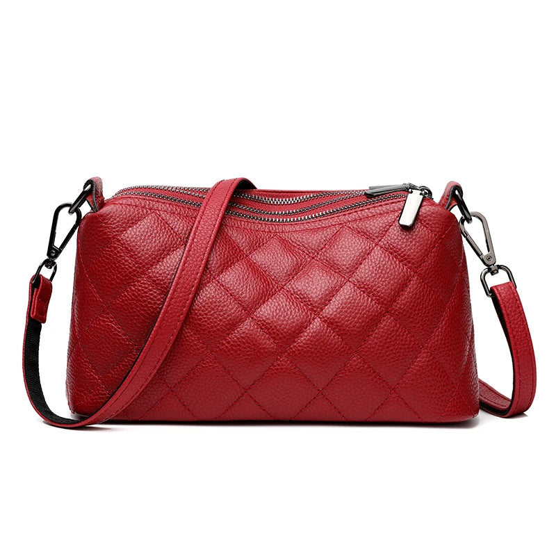 Luxury Soft Solid Genuine Leather Shoulder Crossbody Bag For Women Designer 3 Layers Women's Handbag Cow Leather Female Tote Sac