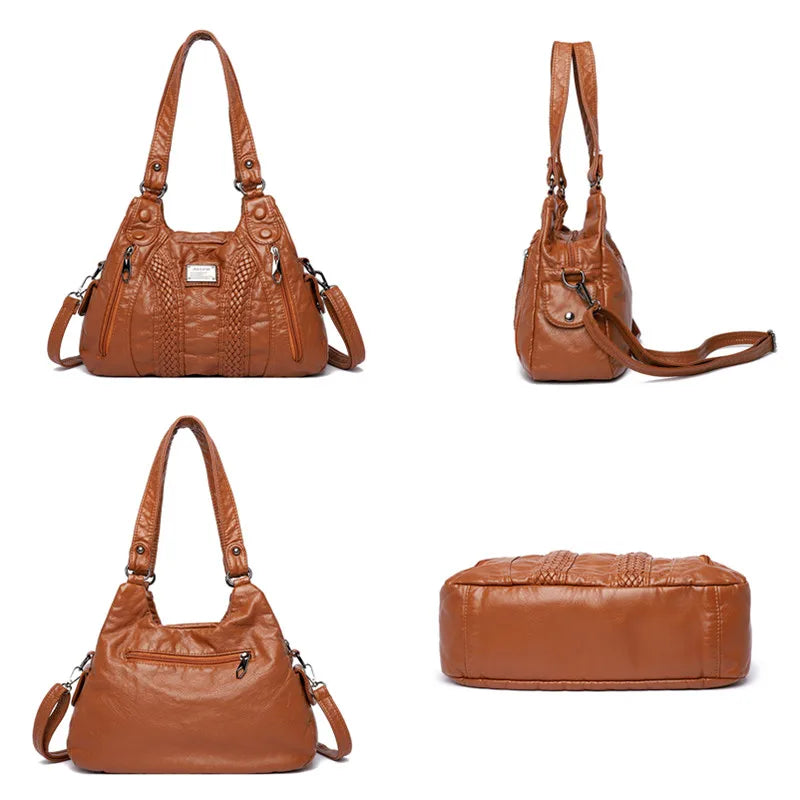 Luxury Soft Washed Pu Leather  Shoulder Crossbody Bag for Women 2022 Fashion Ladies Purses and Handbags  Female Travel Totes Sac