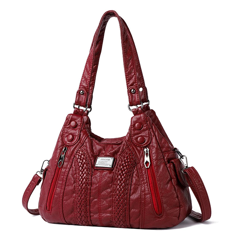 Luxury Soft Washed Pu Leather  Shoulder Crossbody Bag for Women 2022 Fashion Ladies Purses and Handbags  Female Travel Totes Sac