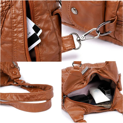 Luxury Soft Washed Pu Leather  Shoulder Crossbody Bag for Women 2022 Fashion Ladies Purses and Handbags  Female Travel Totes Sac
