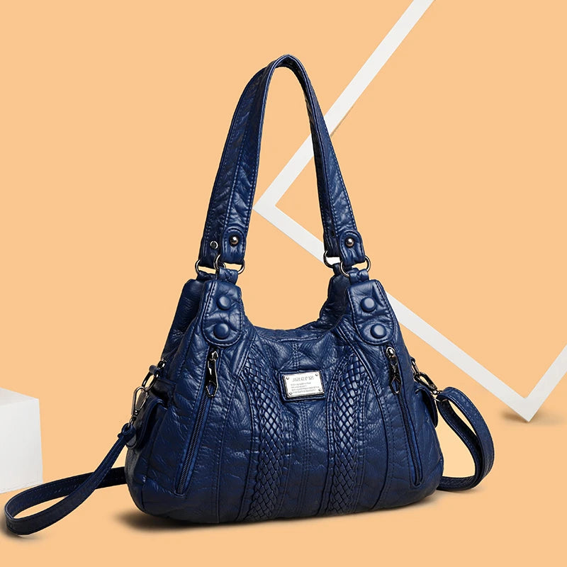 Luxury Soft Washed Pu Leather  Shoulder Crossbody Bag for Women 2022 Fashion Ladies Purses and Handbags  Female Travel Totes Sac