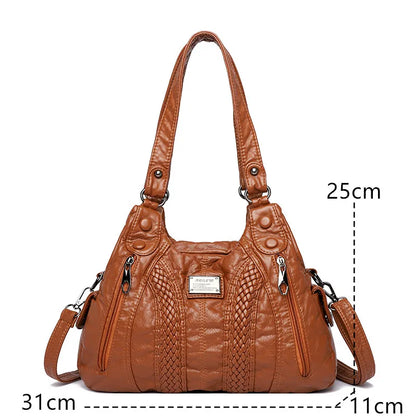 Luxury Soft Washed Pu Leather  Shoulder Crossbody Bag for Women 2022 Fashion Ladies Purses and Handbags  Female Travel Totes Sac