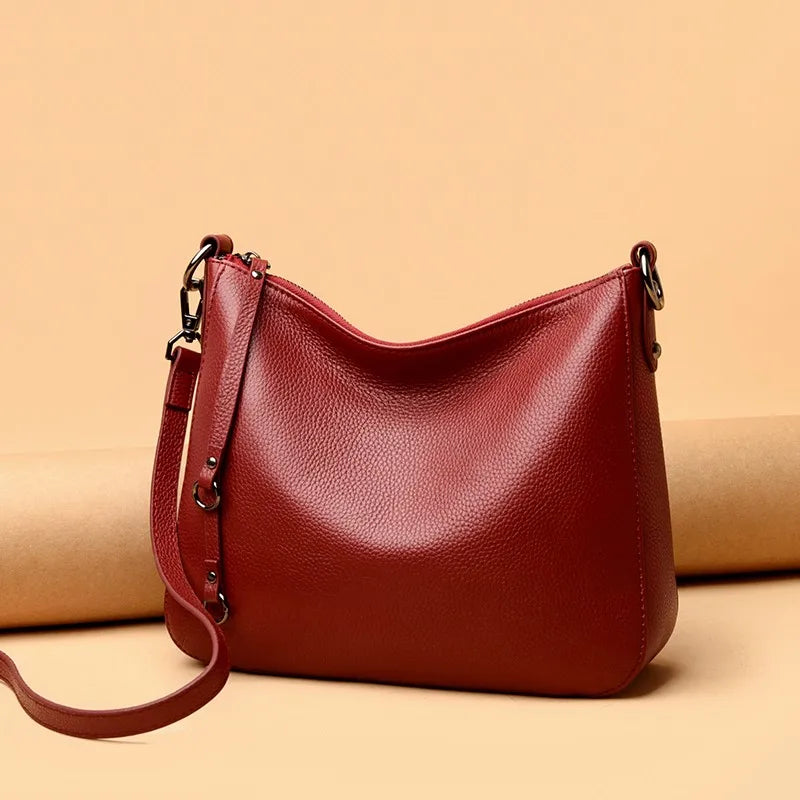 Luxury Solid Color Genuine Leather Large Capacity Shoulder Crossbody Bag For Women 2023 Designer Handbag Cow Leather Women's bag