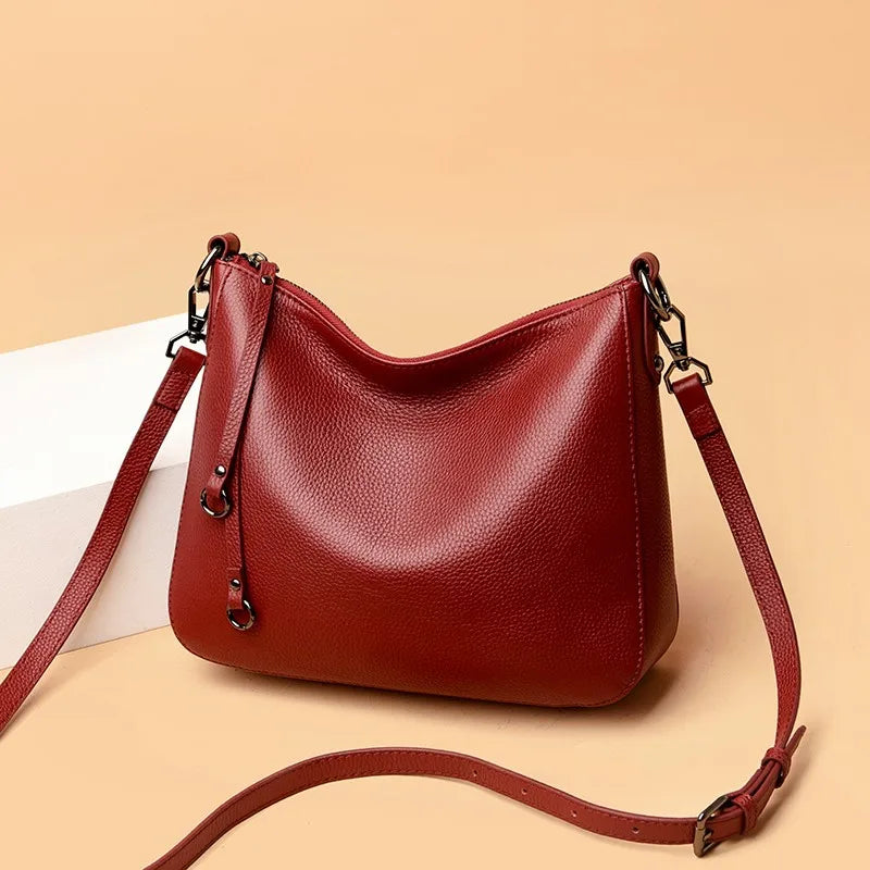 Luxury Solid Color Genuine Leather Large Capacity Shoulder Crossbody Bag For Women 2023 Designer Handbag Cow Leather Women's bag