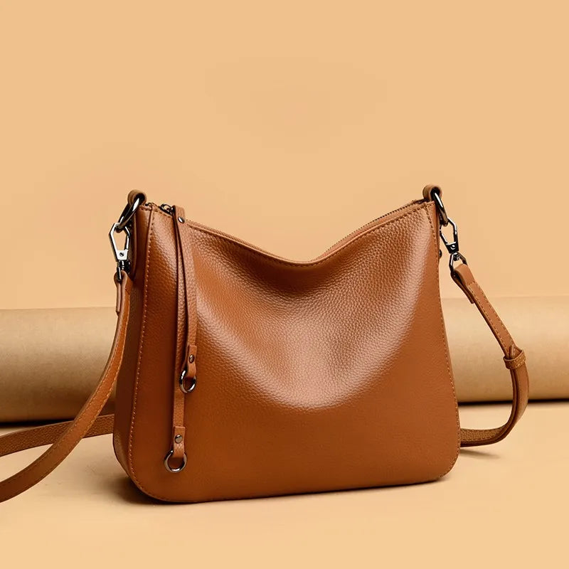 Luxury Solid Color Genuine Leather Large Capacity Shoulder Crossbody Bag For Women 2023 Designer Handbag Cow Leather Women's bag