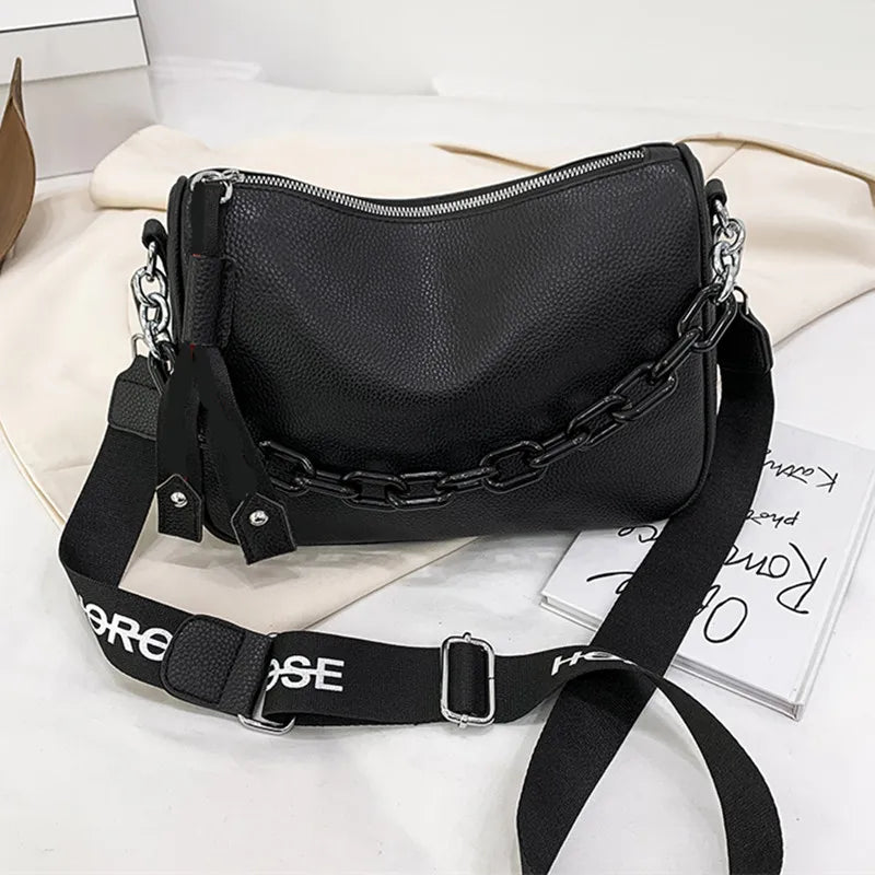 Luxury Solid Color Genuine Leather Women Shoulder Crossbody Bags 2023 Large Capacity Chain Ladies Handbags Female Messenger Sac