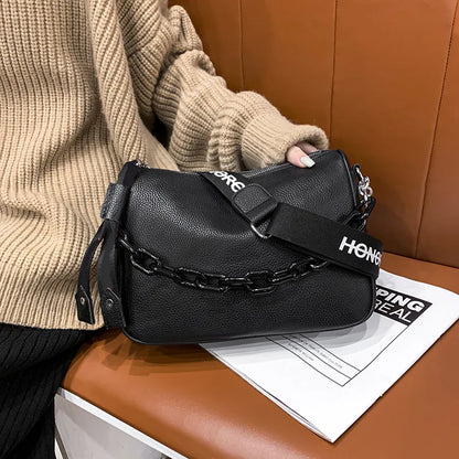 Luxury Solid Color Genuine Leather Women Shoulder Crossbody Bags 2023 Large Capacity Chain Ladies Handbags Female Messenger Sac