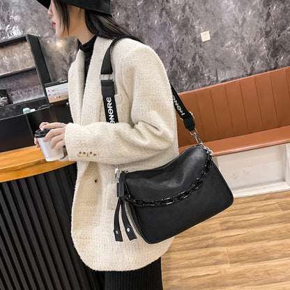 Luxury Solid Color Genuine Leather Women Shoulder Crossbody Bags 2023 Large Capacity Chain Ladies Handbags Female Messenger Sac