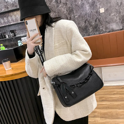 Luxury Solid Color Genuine Leather Women Shoulder Crossbody Bags 2023 Large Capacity Chain Ladies Handbags Female Messenger Sac