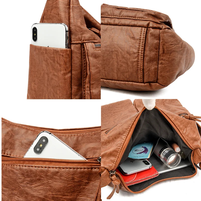 Luxury Solid Color Soft Leather Shoulder Bags for Women Designer Large Capacity Handbags Women Bags Fashion Female Crossbody Sac