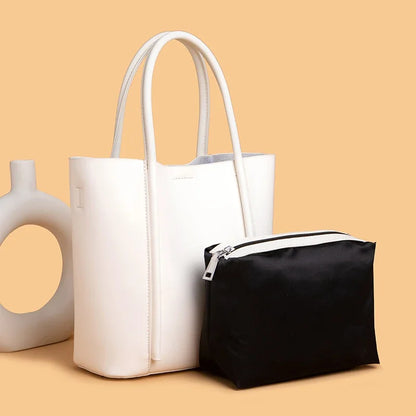 Luxury Solid Genuine Leather Casual Shopper Shoulder Crossbody Bag Commuter Large Bucket Handbag High Quality Cowhide Women Tote