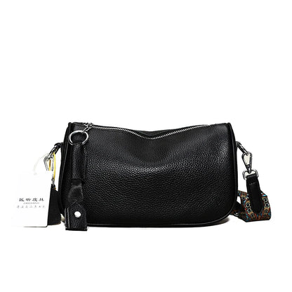 Luxury Solid Genuine Leather Shoulder Crossbody Bag For Women Fashion Handbag Cow Leather Ladies Wide Fabric Strap Messenger Sac