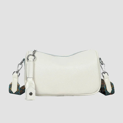Luxury Solid Genuine Leather Shoulder Crossbody Bag For Women Fashion Handbag Cow Leather Ladies Wide Fabric Strap Messenger Sac