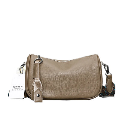 Luxury Solid Genuine Leather Shoulder Crossbody Bag For Women Fashion Handbag Cow Leather Ladies Wide Fabric Strap Messenger Sac