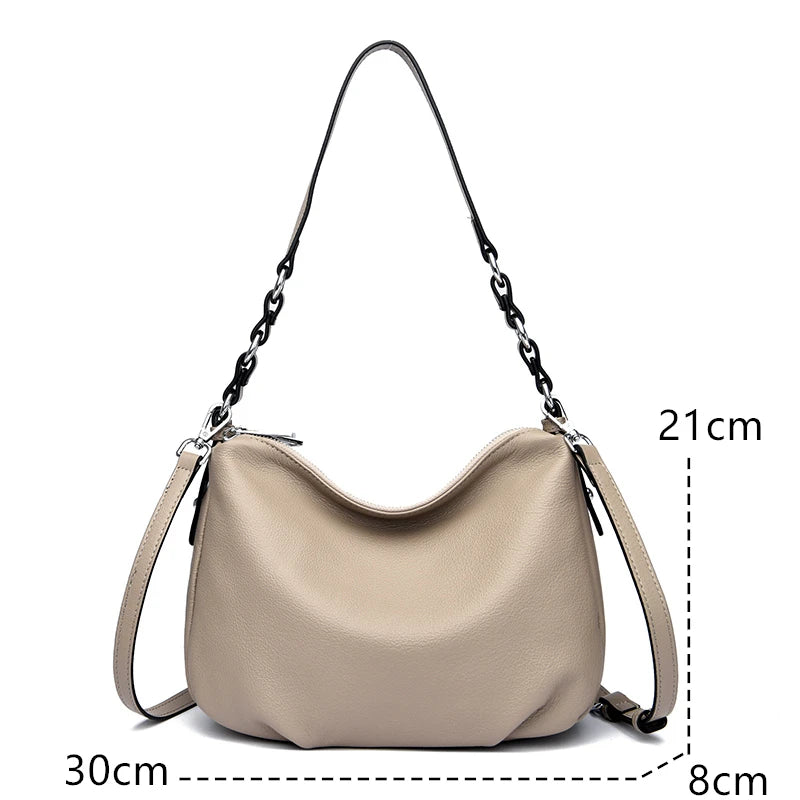 Luxury Solid Genuine Leather Women Shoulder Crossbody Bags 2023 Soft Cow Leather Large Ladies Handbags Female Messenger Tote Sac