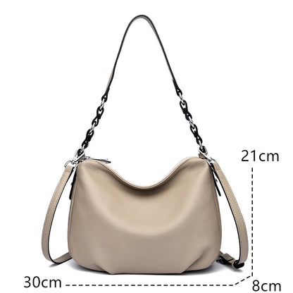Luxury Solid Genuine Leather Women Shoulder Crossbody Bags 2023 Soft Cow Leather Large Ladies Handbags Female Messenger Tote Sac