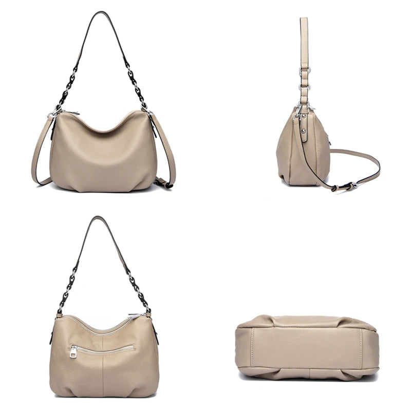 Luxury Solid Genuine Leather Women Shoulder Crossbody Bags 2023 Soft Cow Leather Large Ladies Handbags Female Messenger Tote Sac