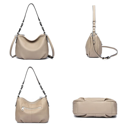 Luxury Solid Genuine Leather Women Shoulder Crossbody Bags 2023 Soft Cow Leather Large Ladies Handbags Female Messenger Tote Sac