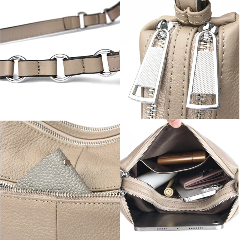 Luxury Solid Genuine Leather Women Shoulder Crossbody Bags 2023 Soft Cow Leather Large Ladies Handbags Female Messenger Tote Sac