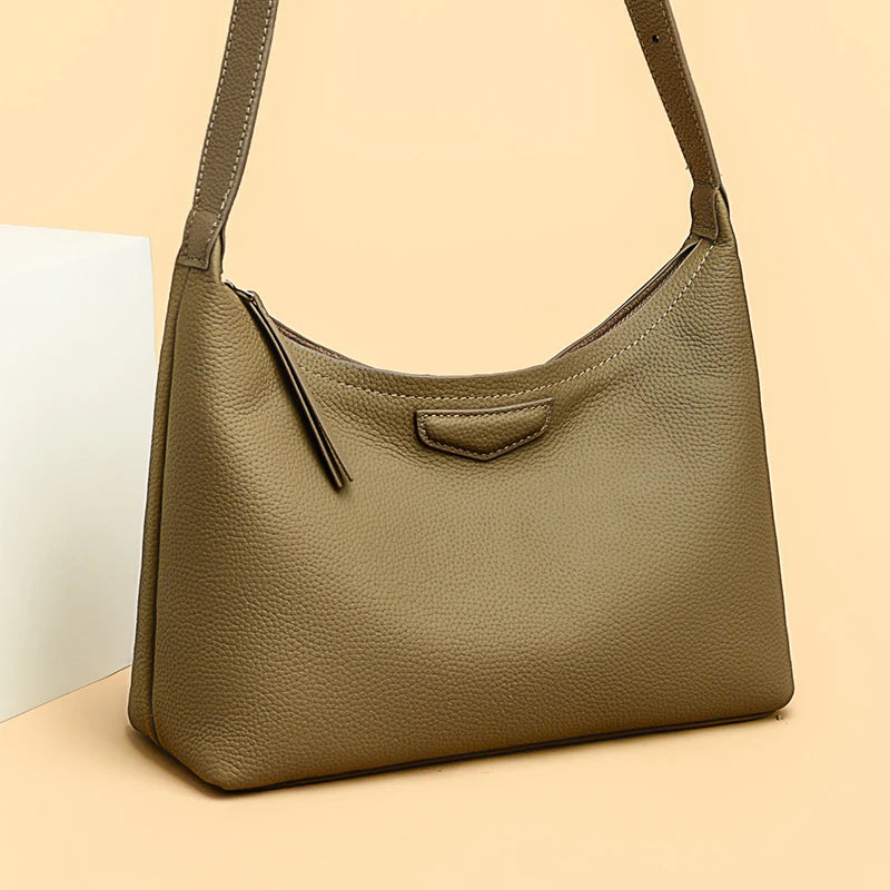 Luxury Solid Genuine Leather Women's Shoulder Crossbody Bag Fashion Cow Leather Women Handbag Designer Female Messenger Tote Sac
