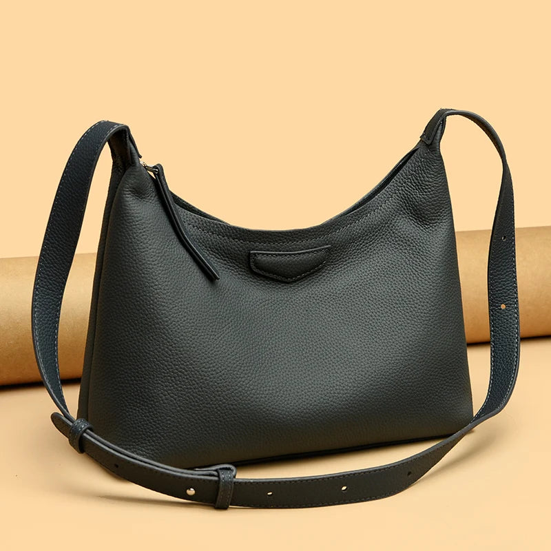 Luxury Solid Genuine Leather Women's Shoulder Crossbody Bag Fashion Cow Leather Women Handbag Designer Female Messenger Tote Sac