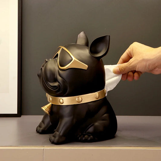 Luxury Tissue Box Cool Resin French Bulldog Statue Decorative Sculptures for Living Room Office Home Table Decor Art Ornaments