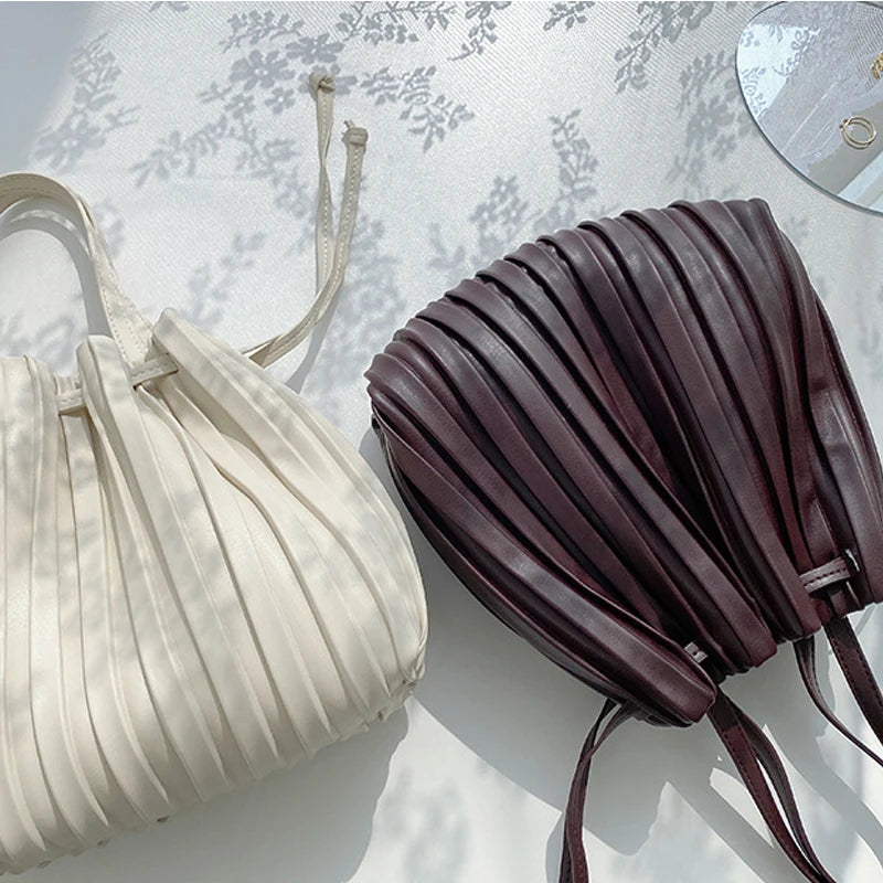 Luxury Trendy Women's Handbag Korean Version of The New Fashion PU Leather Pleated Shoulder Bag