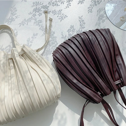 Luxury Trendy Women's Handbag Korean Version of The New Fashion PU Leather Pleated Shoulder Bag