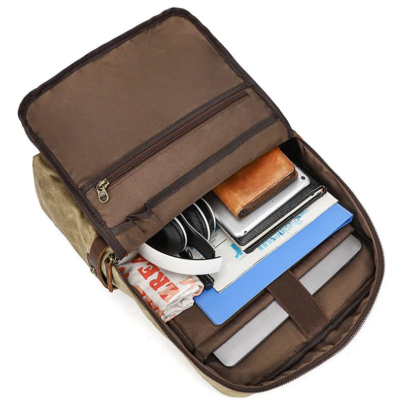 Luxury Vintage Canvas Backpacks for Men Oil Wax Canvas Leather Travel Backpack Large Waterproof Daypacks Retro Bagpack