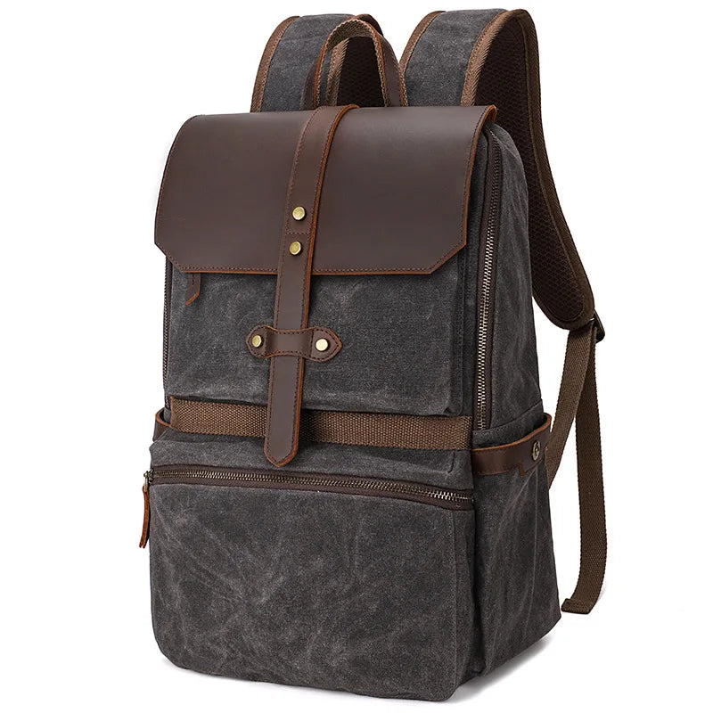 Luxury Vintage Canvas Backpacks for Men Oil Wax Canvas Leather Travel Backpack Large Waterproof Daypacks Retro Bagpack