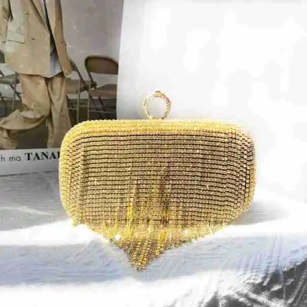 Luxury Women Diamond Tassel Tote Silver Rhinestone Evening Wedding Handbag Banquet Crystal Dinner Clutch Trendy Female Bag Bling