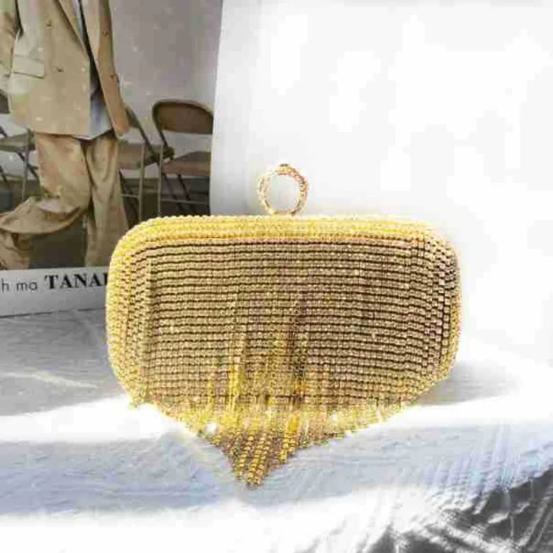 Luxury Women Diamond Tassel Tote Silver Rhinestone Evening Wedding Handbag Banquet Crystal Dinner Clutch Trendy Female Bag Bling