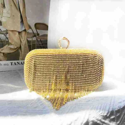 Luxury Women Diamond Tassel Tote Silver Rhinestone Evening Wedding Handbag Banquet Crystal Dinner Clutch Trendy Female Bag Bling