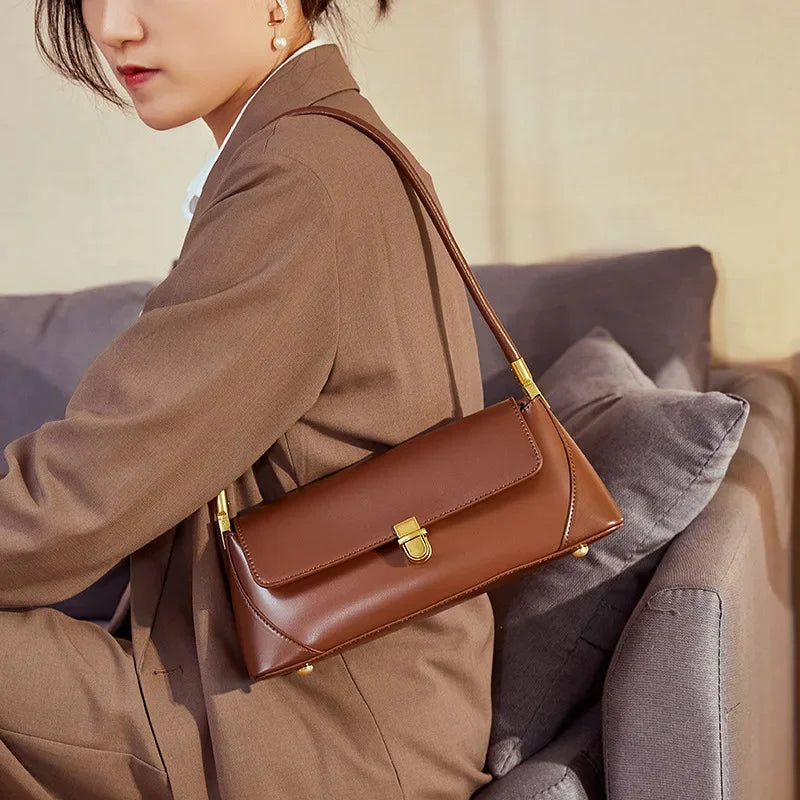 Luxury Women's Genuine Leather Fashion Elegant Underarm French Shoulder Bag Simple Temperament Ladies Handbag
