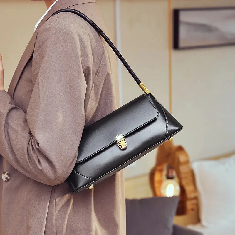 Luxury Women's Genuine Leather Fashion Elegant Underarm French Shoulder Bag Simple Temperament Ladies Handbag