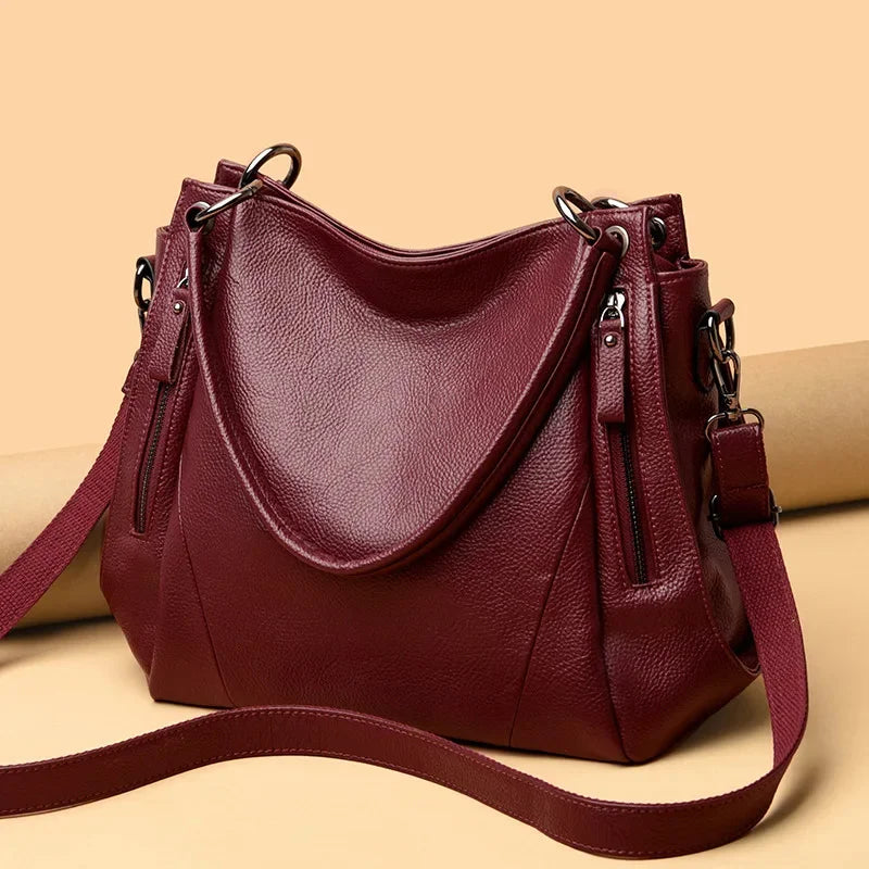 Luxury Women's Genuine Leather Handbag New Fashion Cowhide Shoulder Ladies Elegant and Simple Lychee Grain Messenger Bag
