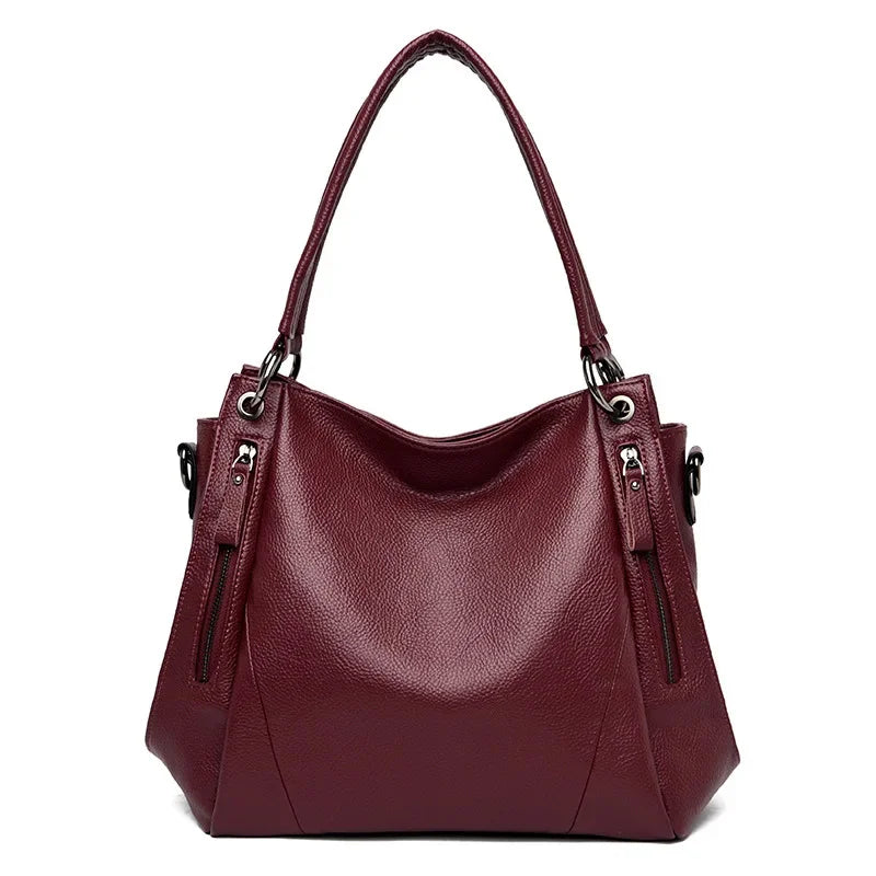 Luxury Women's Genuine Leather Handbag New Fashion Cowhide Shoulder Ladies Elegant and Simple Lychee Grain Messenger Bag