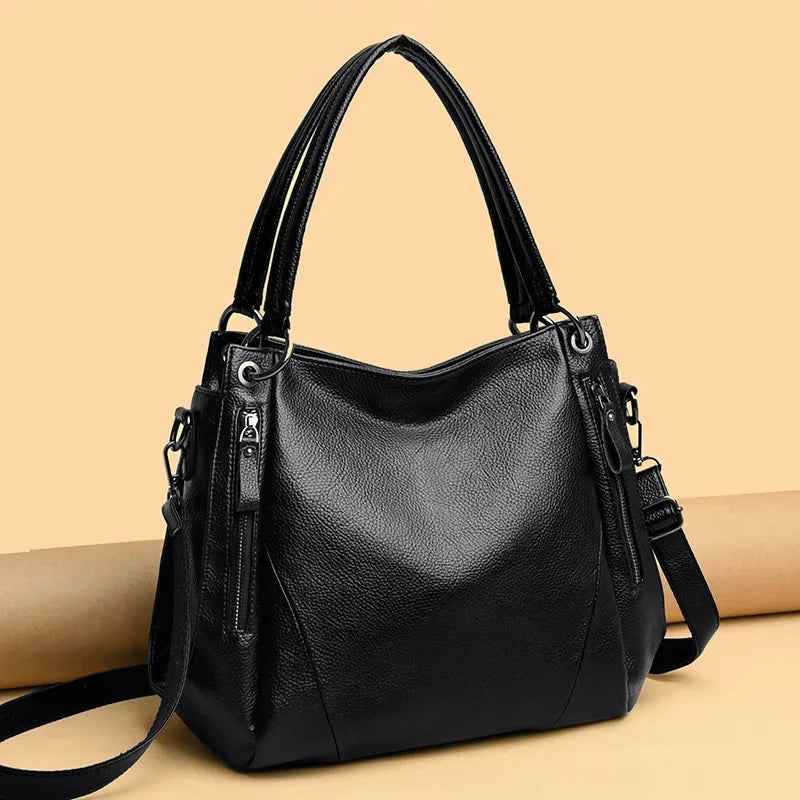 Luxury Women's Genuine Leather Handbag New Fashion Cowhide Shoulder Ladies Elegant and Simple Lychee Grain Messenger Bag