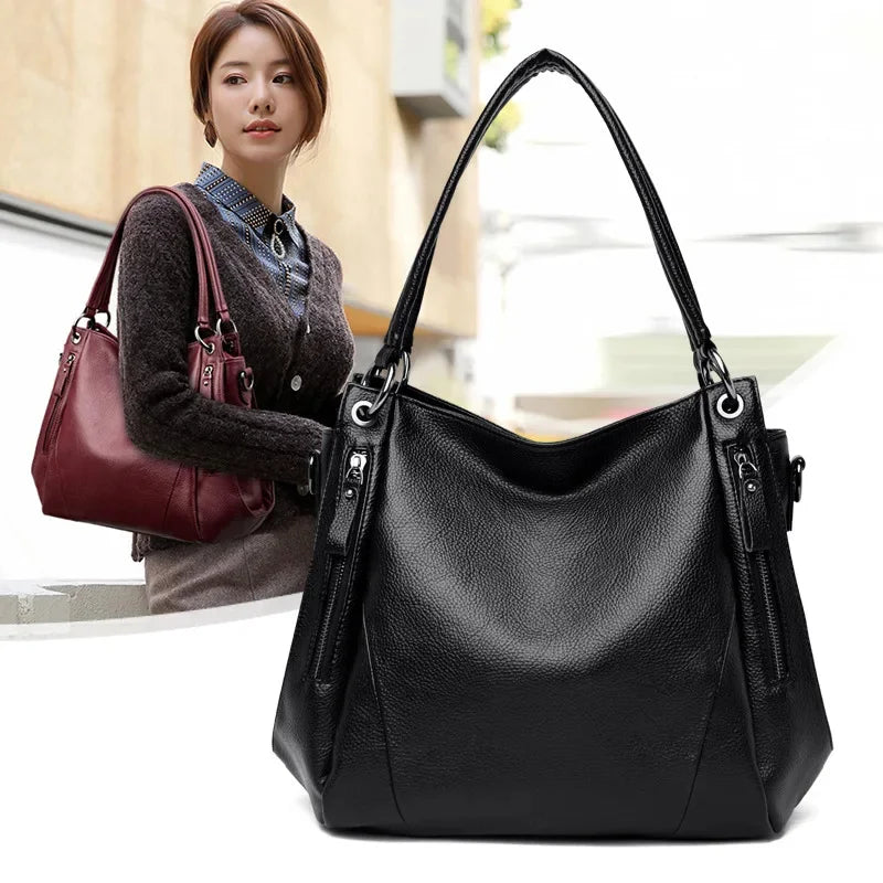 Luxury Women's Genuine Leather Handbag New Fashion Cowhide Shoulder Ladies Elegant and Simple Lychee Grain Messenger Bag