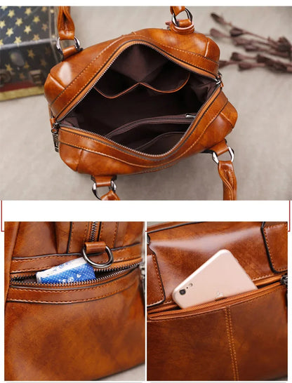 Luxury Women's New Brand Retro Oil Wax Leather Handbag Simple Fashion Messenger Ladies Elegant Crossbody Shoulder Bag