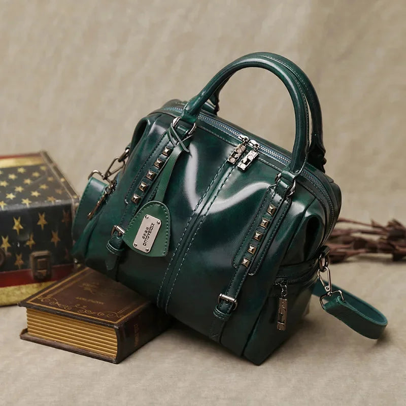 Luxury Women's New Brand Retro Oil Wax Leather Handbag Simple Fashion Messenger Ladies Elegant Crossbody Shoulder Bag