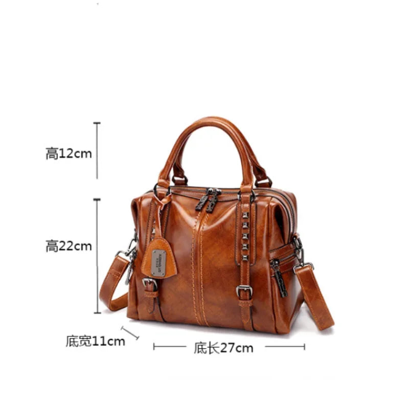 Luxury Women's New Brand Retro Oil Wax Leather Handbag Simple Fashion Messenger Ladies Elegant Crossbody Shoulder Bag