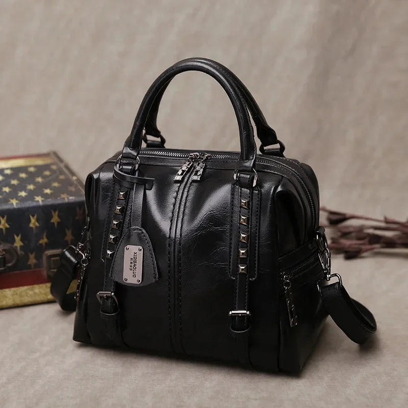 Luxury Women's New Brand Retro Oil Wax Leather Handbag Simple Fashion Messenger Ladies Elegant Crossbody Shoulder Bag